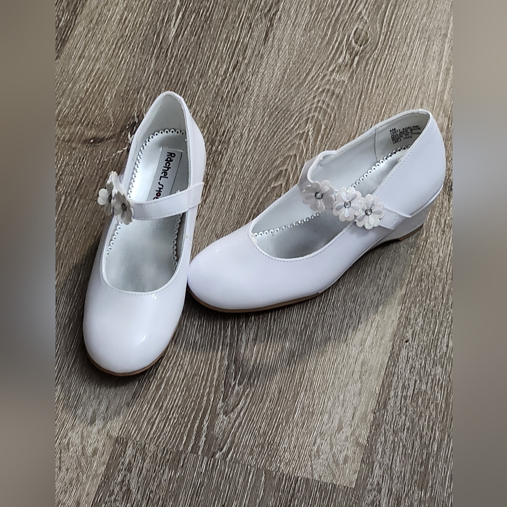 Rachel Shoes White Patent Leather Girls Shoes Floral Detail Dress New Size 4